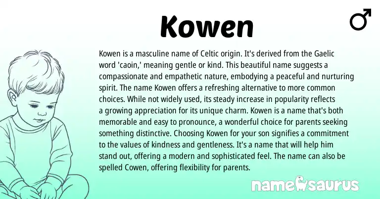 Infographic about Kowen name meaning, Kowen is a name from Gaelic, Celtic origin(s).