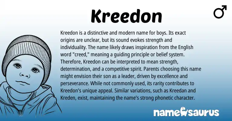 Infographic about Kreedon name meaning, Kreedon is a name from English origin(s).