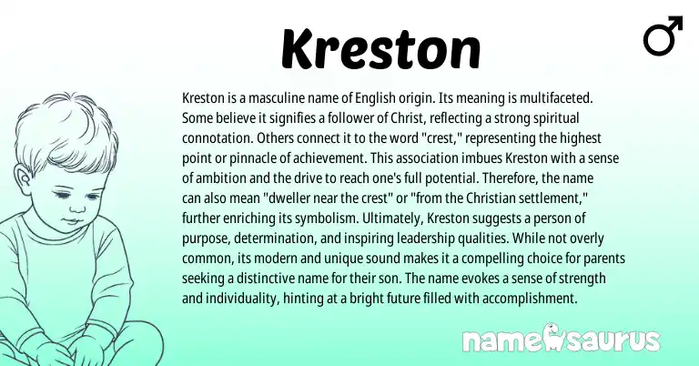 Infographic about Kreston name meaning, Kreston is a name from Norwegian, English origin(s).