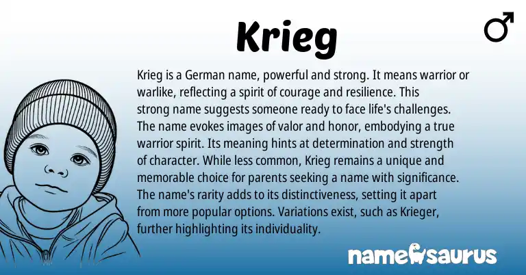 Infographic about Krieg name meaning, Krieg is a name from Germanic origin(s).