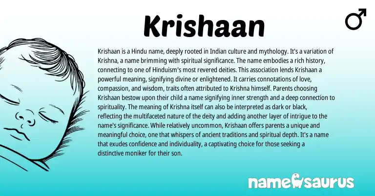 Infographic about Krishaan name meaning, Krishaan is a name from Hindu, Indian, Hindi origin(s).