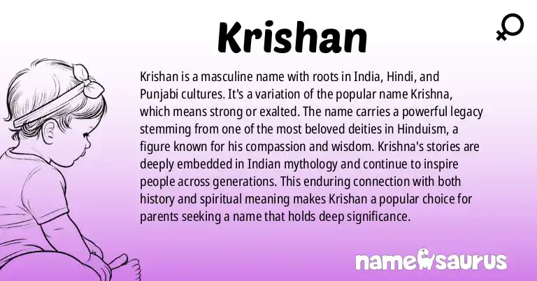 Infographic about Krishan name meaning, Krishan is a name from Indian, Hindi, Punjabi, Telugu origin(s).