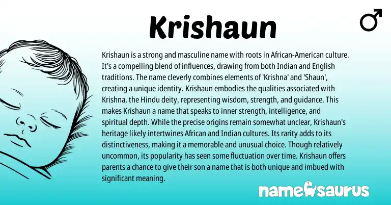Infographic about Krishaun name meaning, Krishaun is a name from English, Hindu, Indian origin(s).
