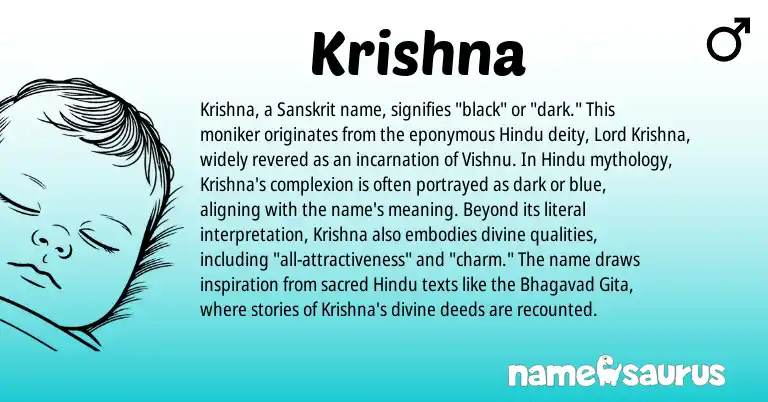 Infographic about Krishna name meaning, Krishna is a name from Sanskrit, Hindu origin(s).