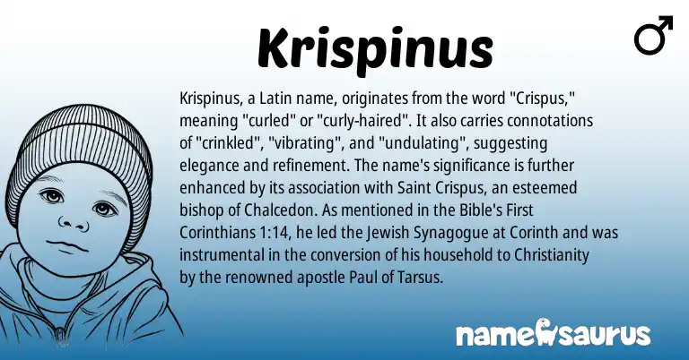 Infographic about Krispinus name meaning, Krispinus is a name from Jewish, Christianity, Latin origin(s).