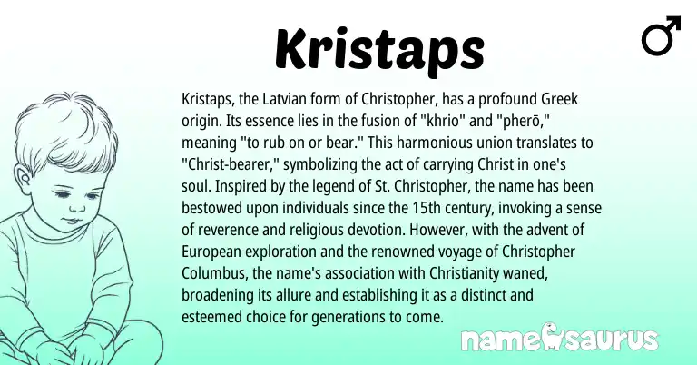 Infographic about Kristaps name meaning, Kristaps is a name from Christianity, Latvian, European, Greek origin(s).