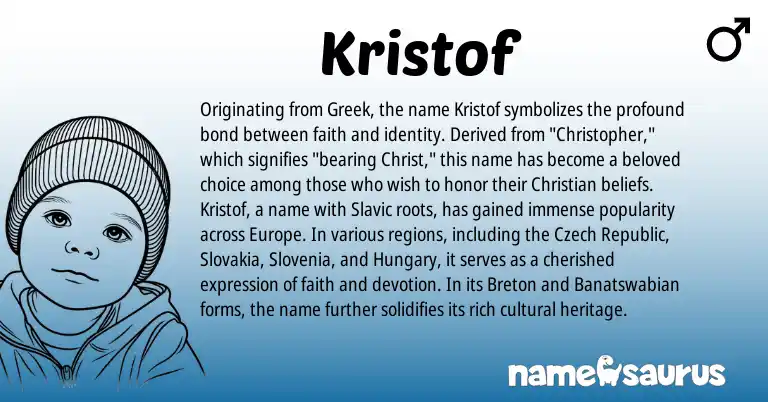 Infographic about Kristof name meaning, Kristof is a name from Breton, Slavic, Czech, Greek origin(s).