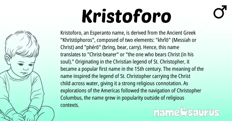 Infographic about Kristoforo name meaning, Kristoforo is a name from Ancient Greek, Esperanto origin(s).