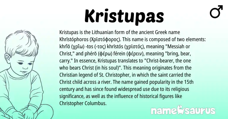 Infographic about Kristupas name meaning, Kristupas is a name from Lithuanian, Greek origin(s).