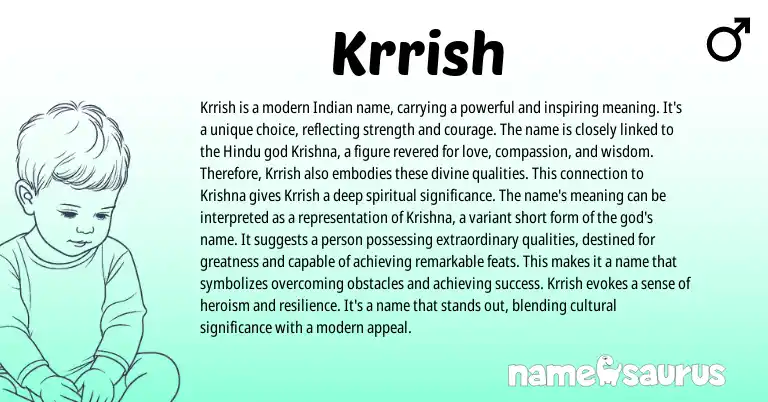 Infographic about Krrish name meaning, Krrish is a name from Indian origin(s).