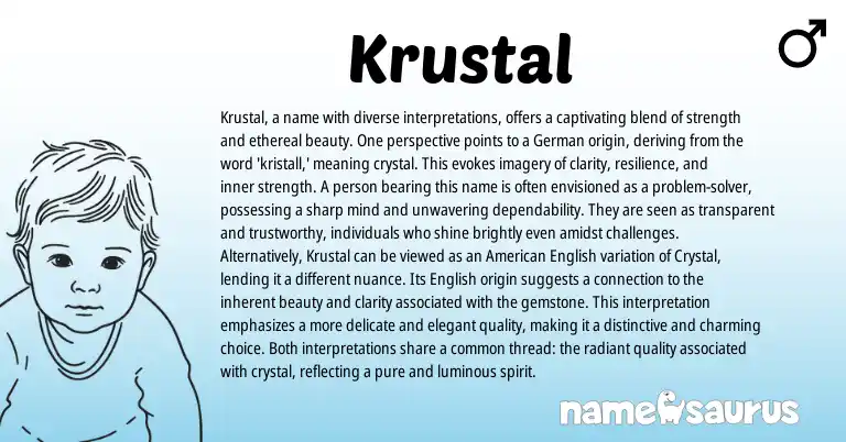 Infographic about Krustal name meaning, Krustal is a name from Germanic, American origin(s).