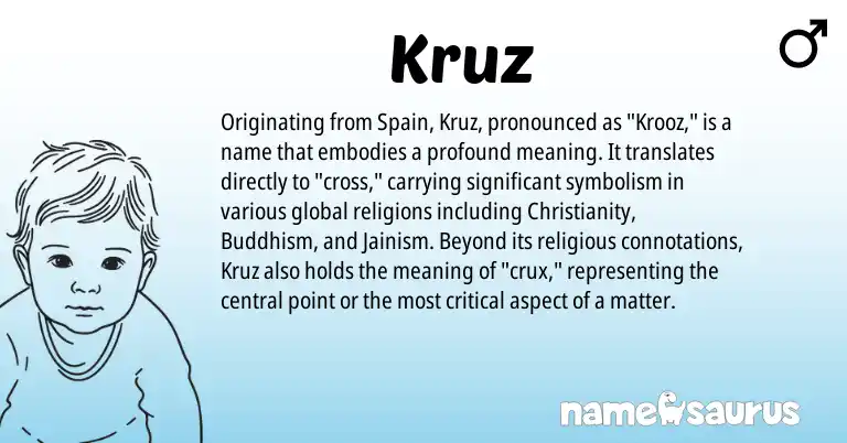 Infographic about Kruz name meaning, Kruz is a name from Spain, Christianity, Buddhism origin(s).