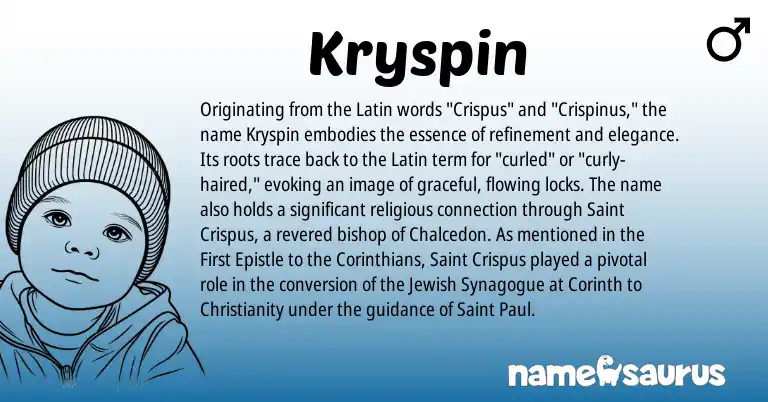 Infographic about Kryspin name meaning, Kryspin is a name from Jewish, Christianity, Latin origin(s).