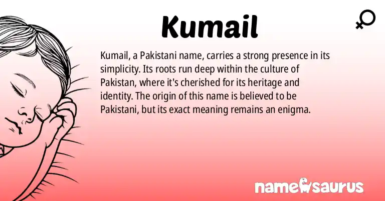 Infographic about Kumail name meaning, Kumail is a name from Pakistani origin(s).
