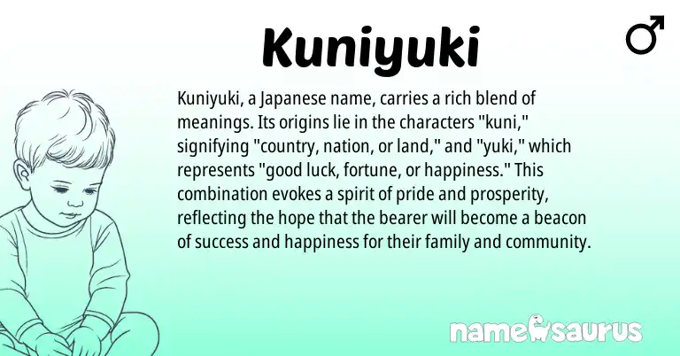 Infographic about Kuniyuki name meaning, Kuniyuki is a name from Japanese origin(s).