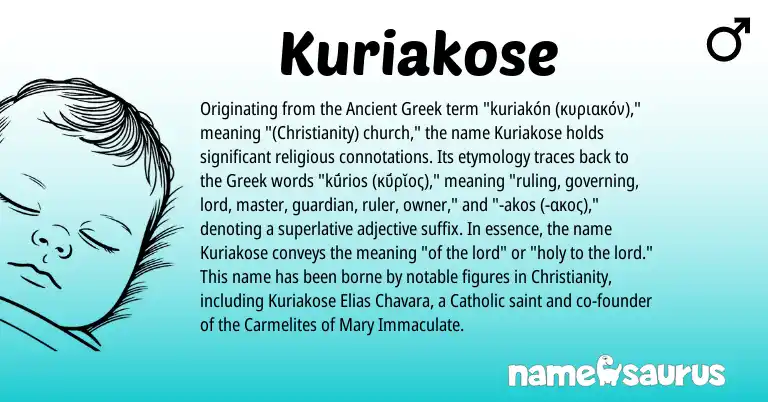 Infographic about Kuriakose name meaning, Kuriakose is a name from Ancient Greek, Christianity, Greek origin(s).