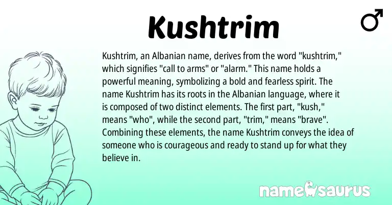 Infographic about Kushtrim name meaning, Kushtrim is a name from Albanian origin(s).