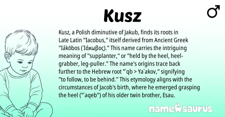 Infographic about Kusz name meaning, Kusz is a name from Polish, Late Latin, Hebrew, Ancient Greek origin(s).