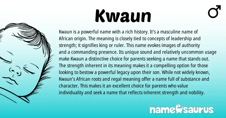 Infographic about Kwaun name meaning, Kwaun is a name from African origin(s).