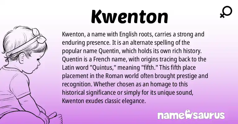Infographic about Kwenton name meaning, Kwenton is a name from English (American) origin(s).