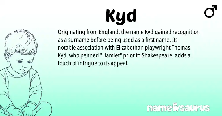 Infographic about Kyd name meaning, Kyd is a name from England origin(s).