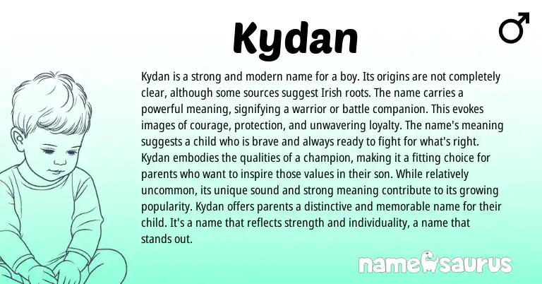 Infographic about Kydan name meaning, Kydan is a name from English, Irish origin(s).