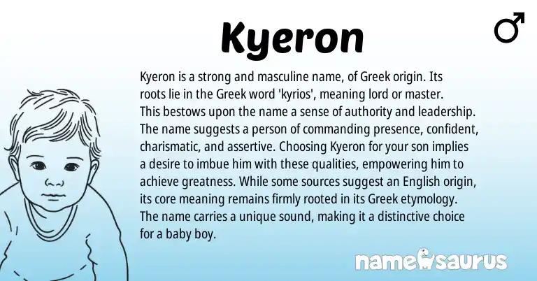 Infographic about Kyeron name meaning, Kyeron is a name from Greek origin(s).