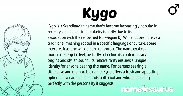 Infographic about Kygo name meaning, Kygo is a name from English, Scandinavian, Norwegian origin(s).