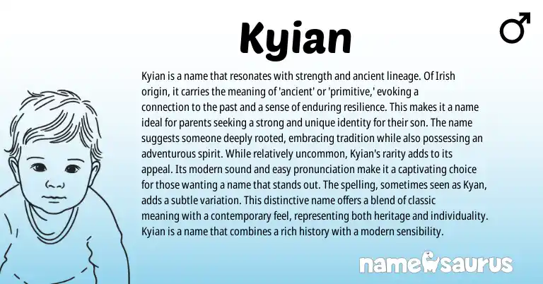 Infographic about Kyian name meaning, Kyian is a name from Irish origin(s).