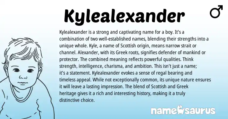 Infographic about Kylealexander name meaning, Kylealexander is a name from English origin(s).