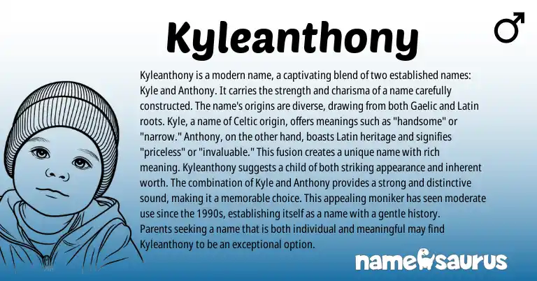 Infographic about Kyleanthony name meaning, Kyleanthony is a name from Gaelic, English, American origin(s).