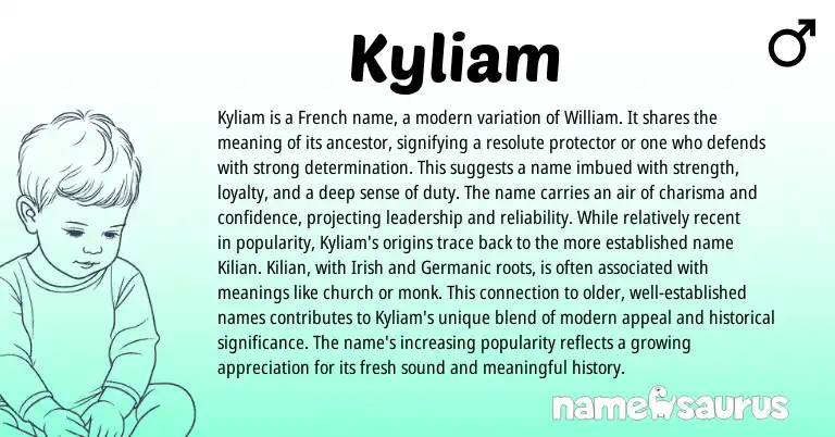 Infographic about Kyliam name meaning, Kyliam is a name from French origin(s).