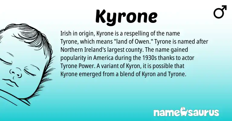 Infographic about Kyrone name meaning, Kyrone is a name from Irish, Ireland origin(s).