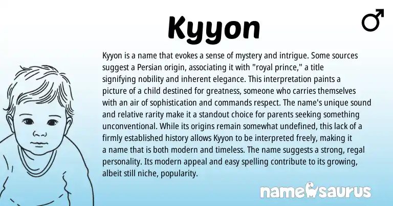 Infographic about Kyyon name meaning, Kyyon is a name from Persian, English origin(s).
