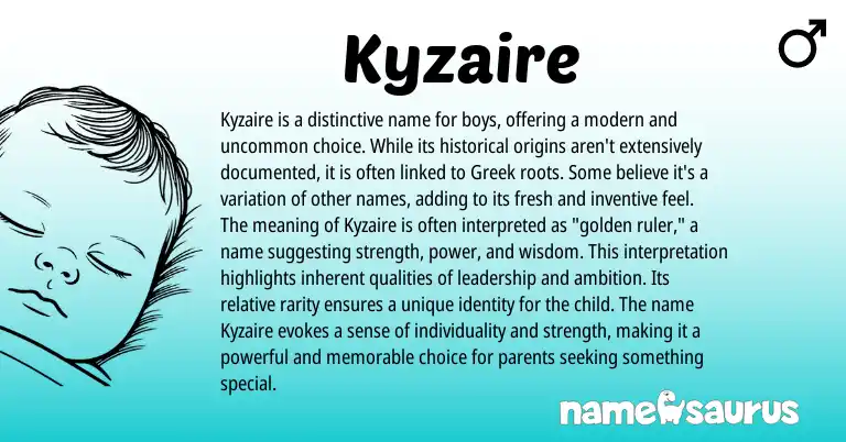 Infographic about Kyzaire name meaning, Kyzaire is a name from Greek origin(s).