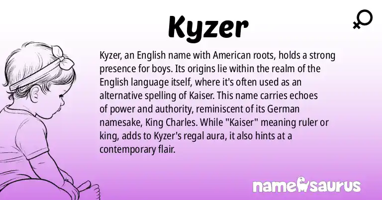 Infographic about Kyzer name meaning, Kyzer is a name from English (American) origin(s).