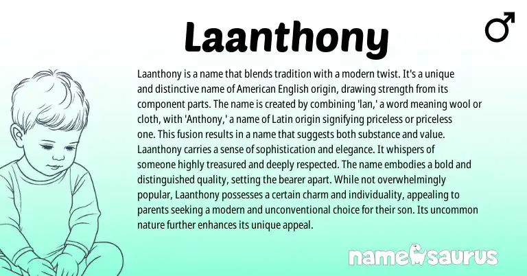 Infographic about Laanthony name meaning, Laanthony is a name from Latin, English origin(s).