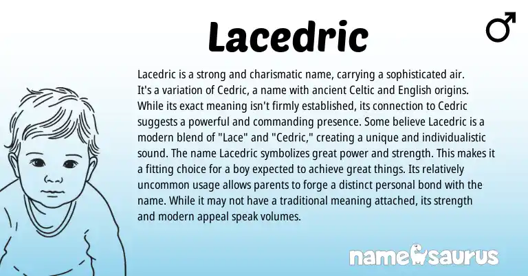 Infographic about Lacedric name meaning, Lacedric is a name from English, Celtic, American origin(s).