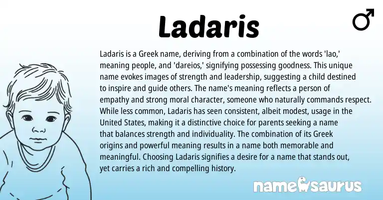 Infographic about Ladaris name meaning, Ladaris is a name from Greek origin(s).