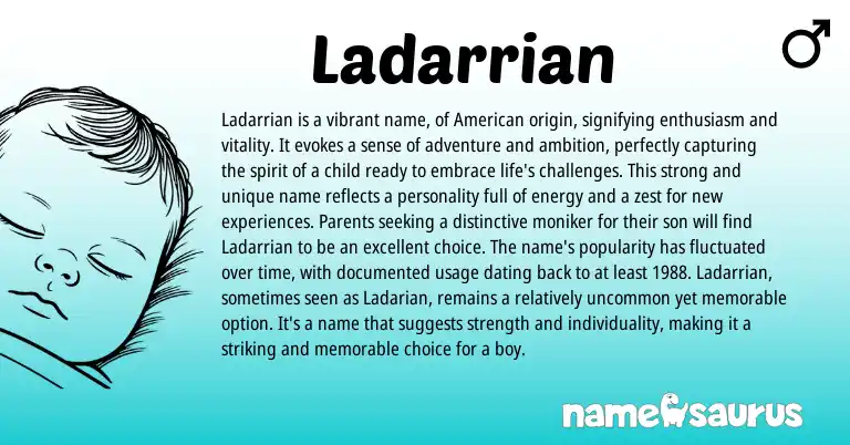 Infographic about Ladarrian name meaning, Ladarrian is a name from American origin(s).