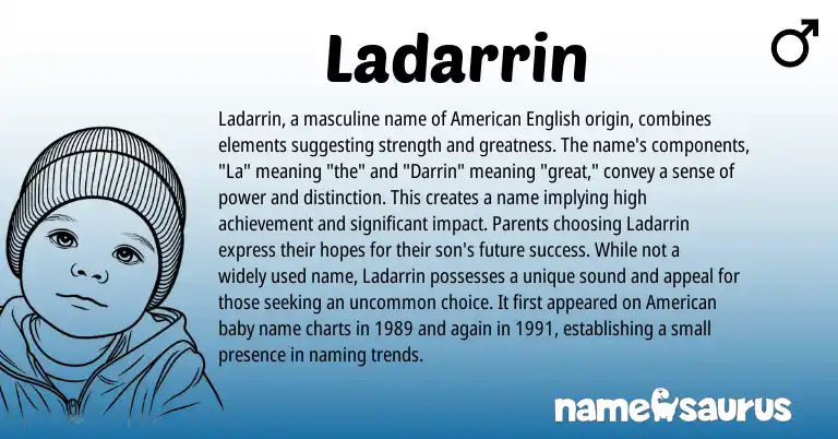 Infographic about Ladarrin name meaning, Ladarrin is a name from English, American origin(s).