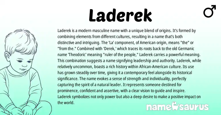 Infographic about Laderek name meaning, Laderek is a name from American, Germanic, English origin(s).