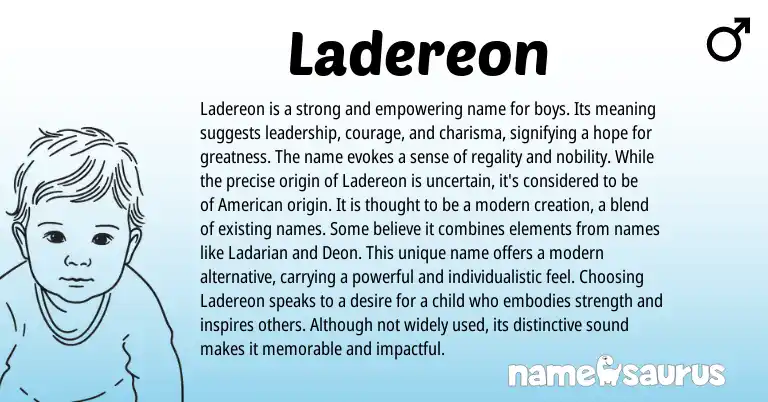 Infographic about Ladereon name meaning, Ladereon is a name from Other origin(s).