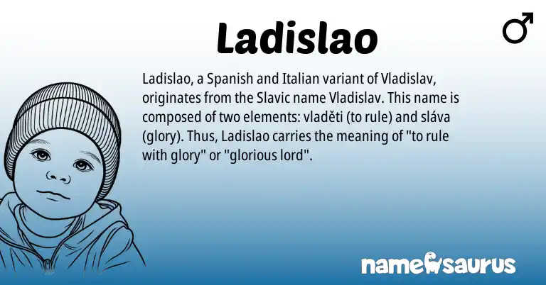 Infographic about Ladislao name meaning, Ladislao is a name from Spanish, Slavic, Italian origin(s).