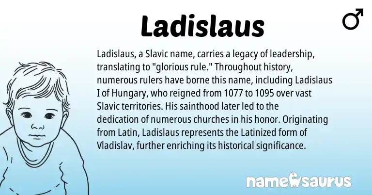 Infographic about Ladislaus name meaning, Ladislaus is a name from Slavic, Latin origin(s).