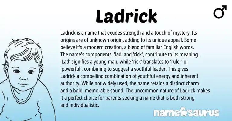Infographic about Ladrick name meaning, Ladrick is a name from English origin(s).