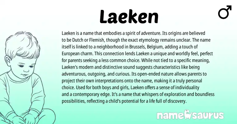 Infographic about Laeken name meaning, Laeken is a name from English, Dutch origin(s).