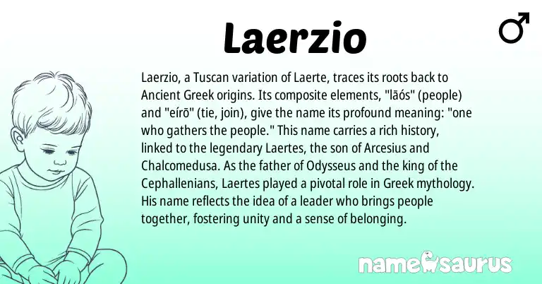 Infographic about Laerzio name meaning, Laerzio is a name from Ancient Greek, Greek origin(s).