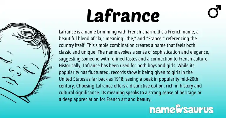 Infographic about Lafrance name meaning, Lafrance is a name from French origin(s).