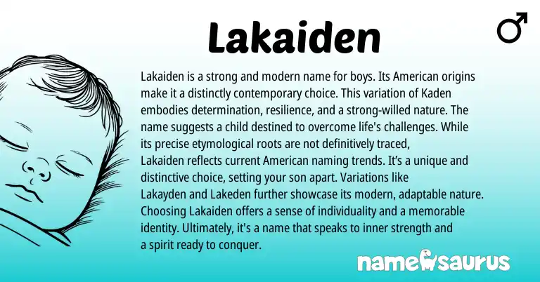 Infographic about Lakaiden name meaning, Lakaiden is a name from American origin(s).